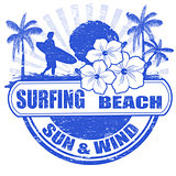 Surfing beach stamp