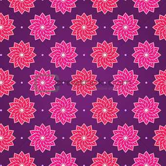 Pink Round Flower on Dark Violet Seamless Pattern