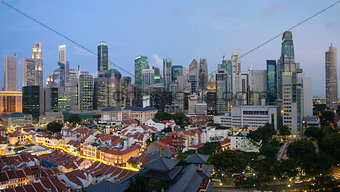 Singapore Skyline Along Chinatown Evening