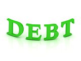 DEBT sign with green letters 