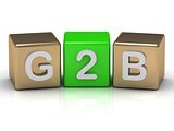 B2G business-to-government symbol on gold and green cubes