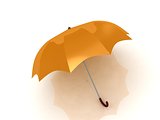 orange umbrella with wooden handle