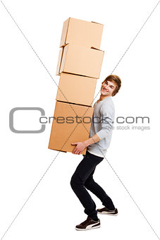 Man holding card boxes