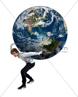 Man holding  the planet earth