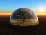 tree under glass dome