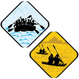 Water Sea Sport  Rowing  Rafting Kayak Icon Symbol Sign Pictogram.