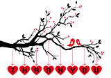 birds on tree with red hearts, vector