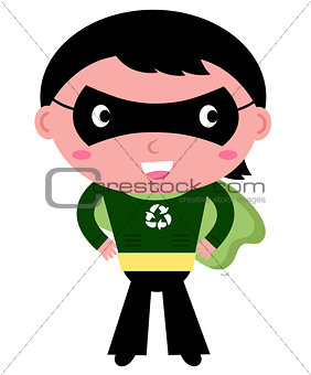 Cute recycle Superhero boy isolated on white