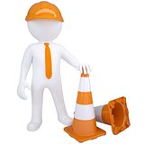 3d white man with traffic cones