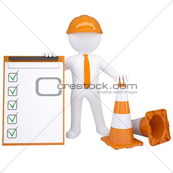 3d white man with traffic cones