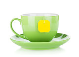 Green tea cup and teabag