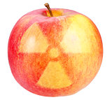 Red apple with sign of nuclear danger