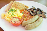 Sausages and Scrambled Eggs Breakfast