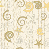 Seamless pattern with shells and stars
