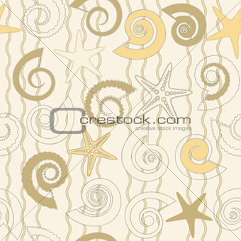 Seamless pattern with shells and stars