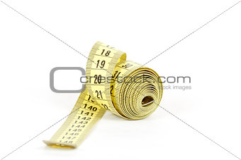 Yellow measuring tape isolated on white