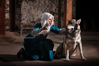 Nun Commanding Dog