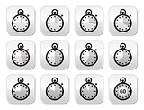 Time, clock, stopwatch vector buttons set
