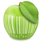 Green apple with bar-code