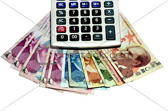 calculator and the Turkish lira on a white background