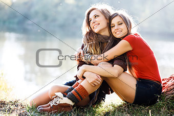 two girlfriends outdoor
