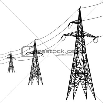Silhouette of high voltage power lines. 