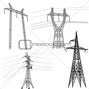 Set silhouette of high voltage power lines.