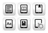 E-book reader, e-reader vector buttons set