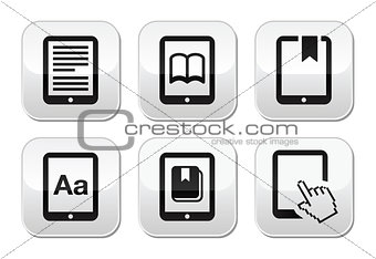 E-book reader, e-reader vector buttons set