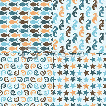 Vector Seamless Pattern with Sea Creatures