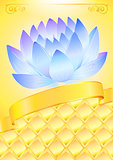 Golden background with blue lotos and bow