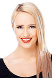 Portrait of blond beautiful woman with red lips