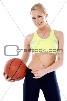 Adorable girl with basket ball
