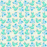 Kid seamless pattern with cartoon blue dogs