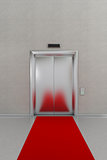 Closed elevator with red carpet
