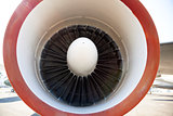 close up of aircraft jet engine in Airport