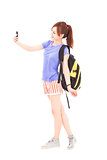 happy young woman looking the smart phone 