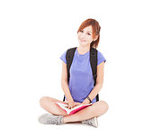 beautiful student asian girl reading book and sitting on floor 