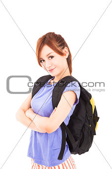 smiling  asian girl with backpack