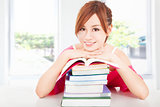 beautiful student  girl with books 