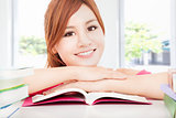 happy student asian girl reading book 
