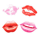 Lipstick kisses on a white background