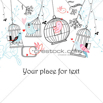 Background with birds and cages