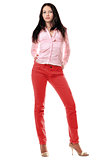 Lovely young woman in red jeans