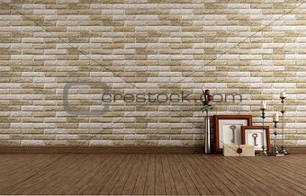 Empty vintage room with brick wall