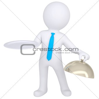 3d white man holding a bowl in his hand