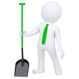 3d white man standing and holding a shovel