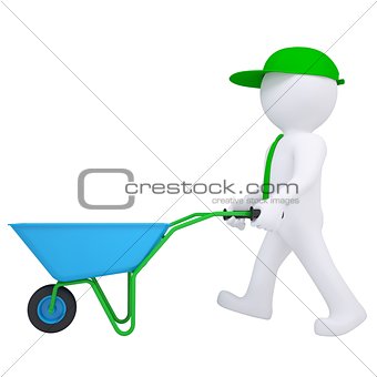 3d white man with a wheelbarrow