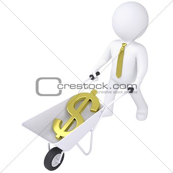 3d white man carries a wheelbarrow with the euro