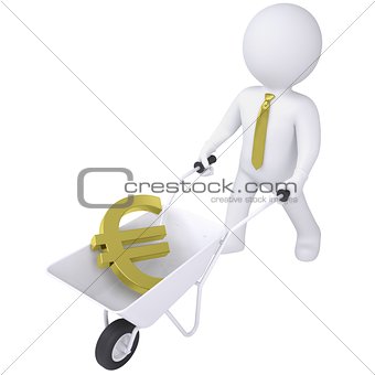 3d white man carries a wheelbarrow with the euro